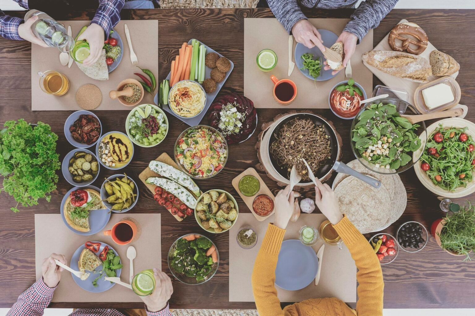 Vegetarian family eating healthy dinner